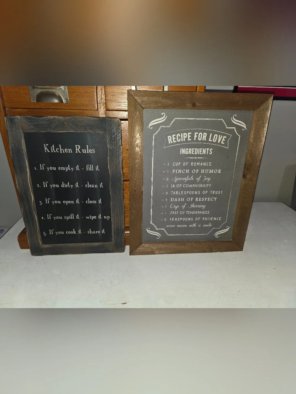Set of 2 Wooden Framed Farmhouse Kitchen Signs